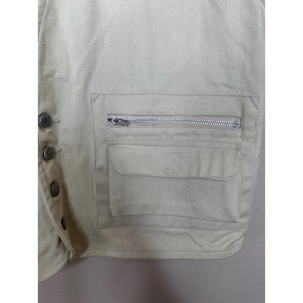 Double Exposure Original DX Design Mens Utility Vest Beige Cotton Multi-Pocket L